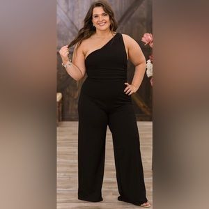 The Vanity Room Black One Shoulder Jumpsuit Size 1X NWT